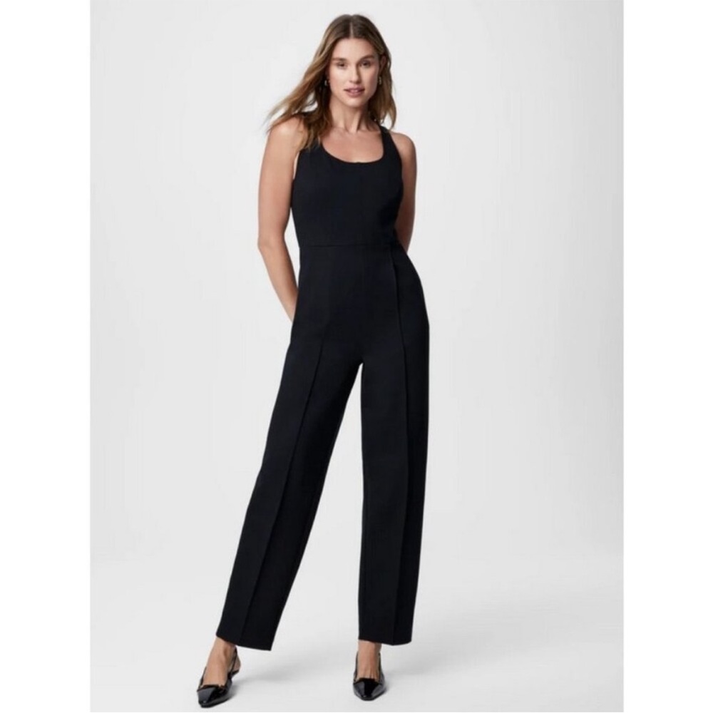 SPANX Black Ponte Corset Barrel Leg Jumpsuit